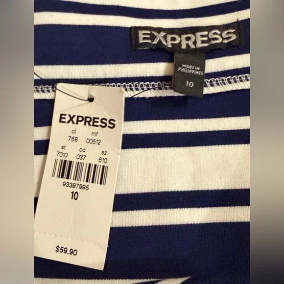Express NWT Navy and White Striped Wrap Midi Skirt - Picture 7 of 7